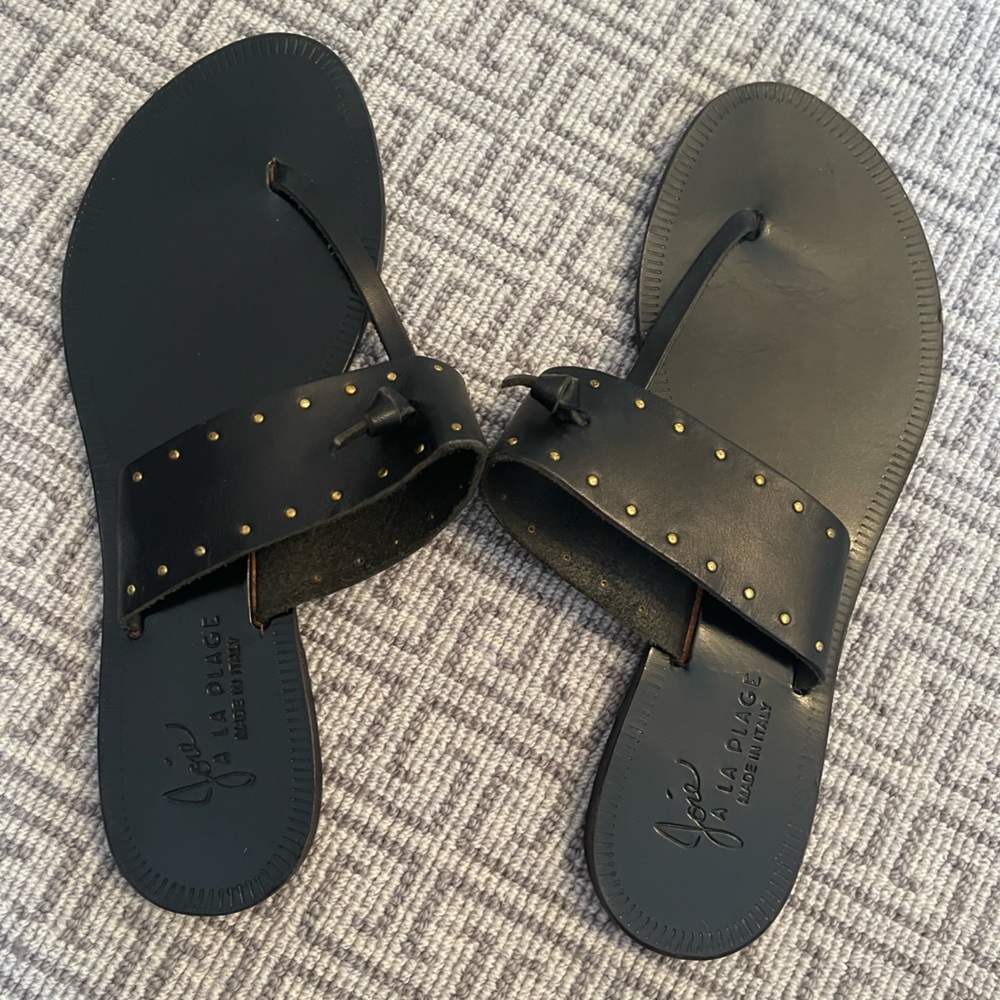 Joie la plage black leather thong sandal with gold studs - 39
